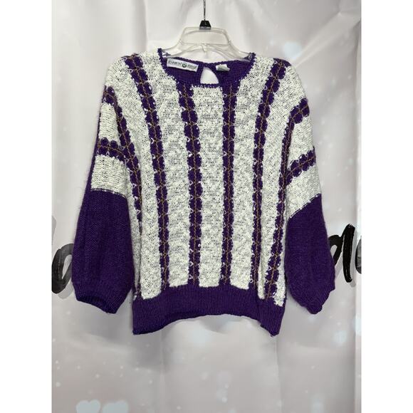 Rainbow Ridge Sweaters - Vintage Rainbow Ridge Womens Knit Sweater Size Large Purple Gold Grannycore
